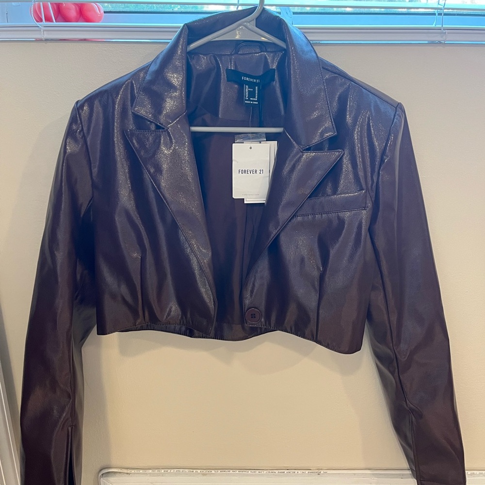 Forever 21 Women's Brown Cropped Leather Jacket
